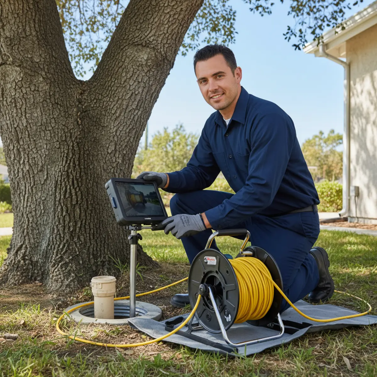 Plumber inspecting a sewer line for roots in Hemet