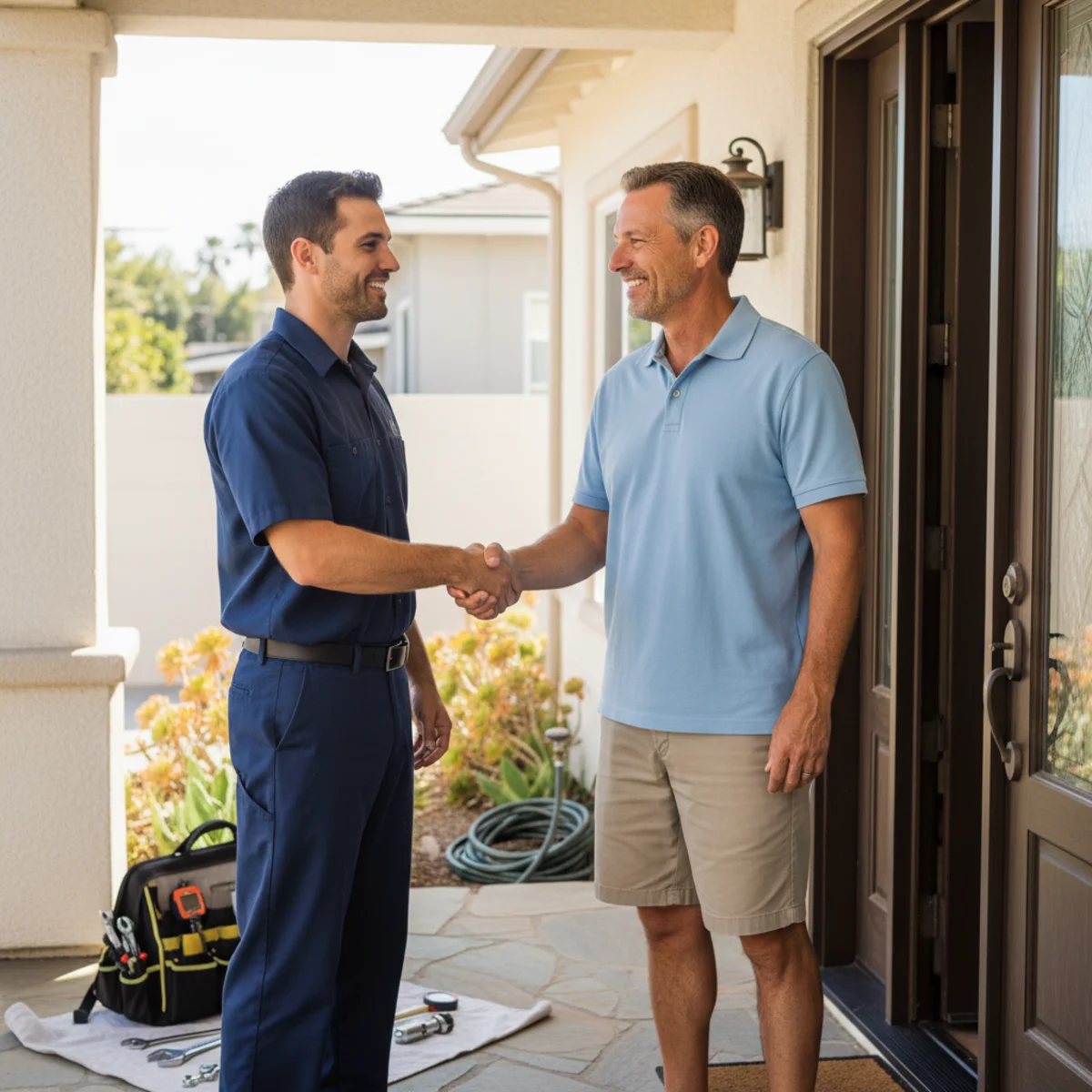 Satisfied Hemet homeowner with a plumber