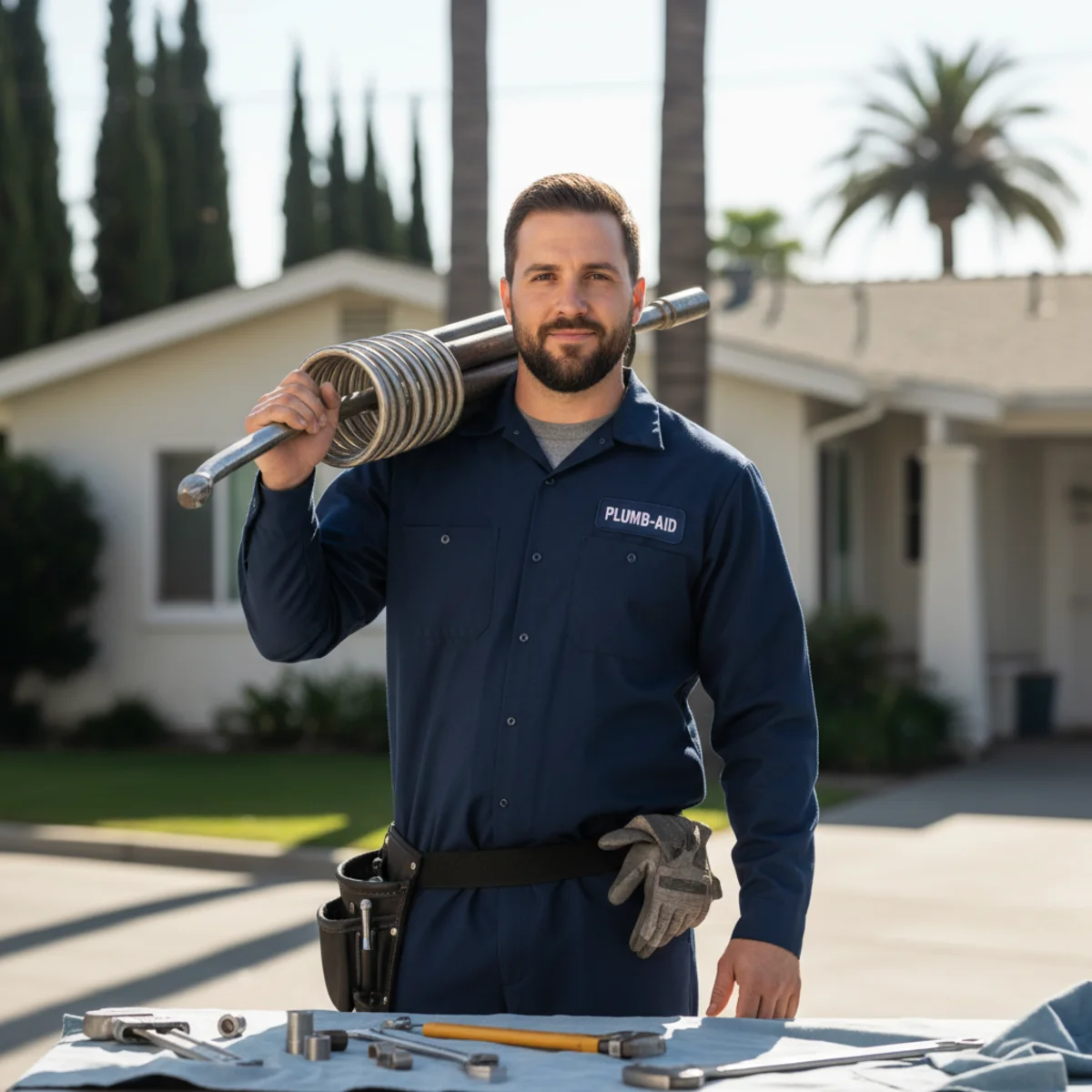 Hemet plumber responding to an emergency drain backup
