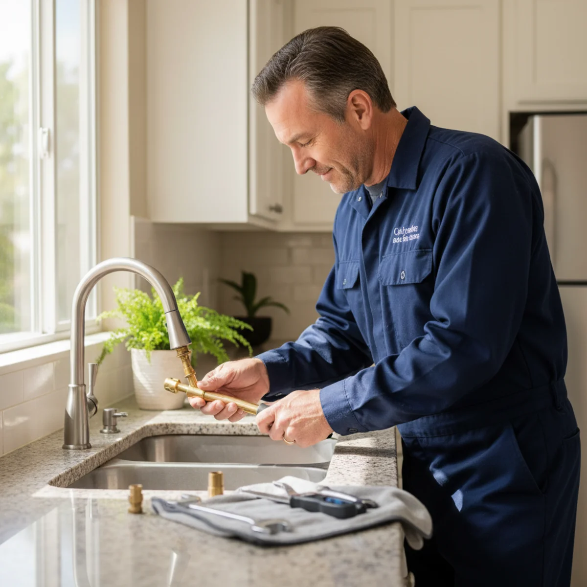 Hemet plumber repairing a kitchen faucet