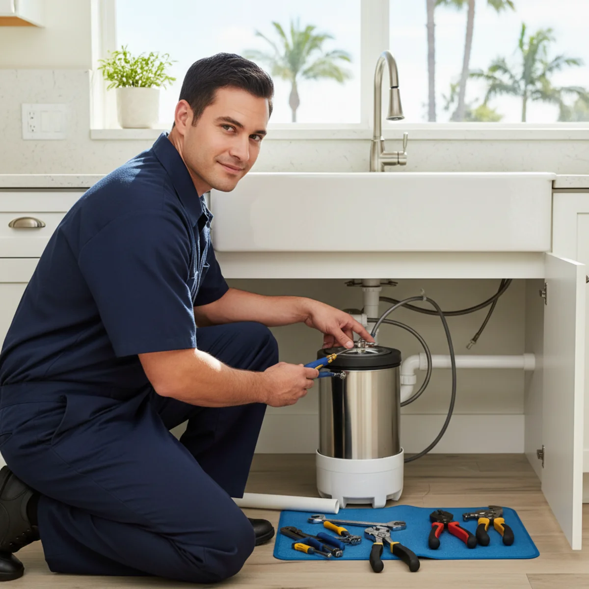 Hemet plumber installing a new garbage disposal