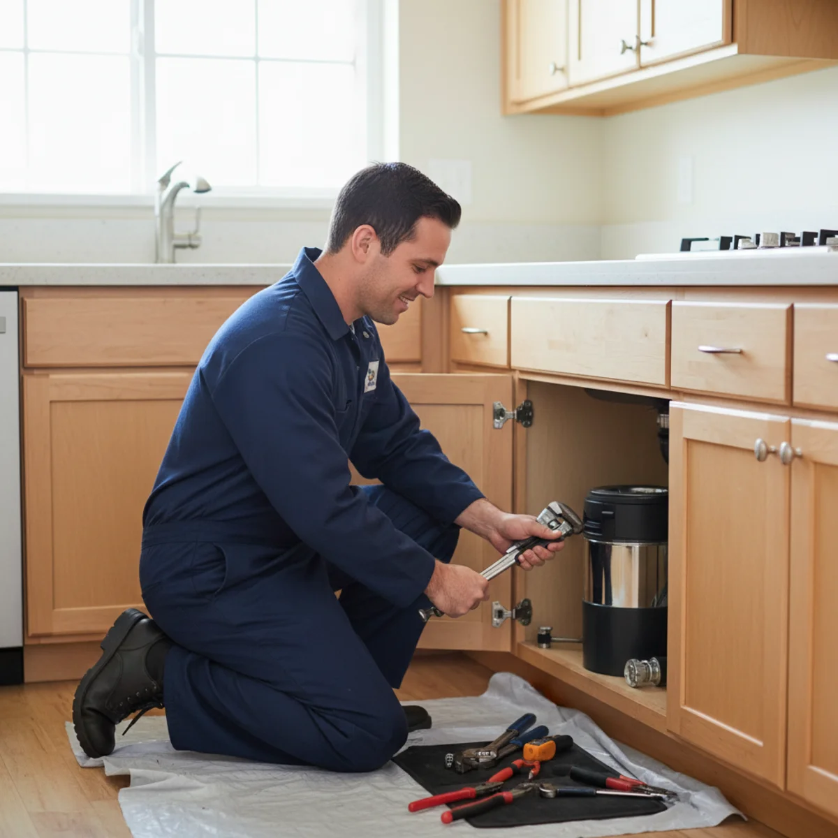 Hemet plumber repairing an under-sink garbage disposal