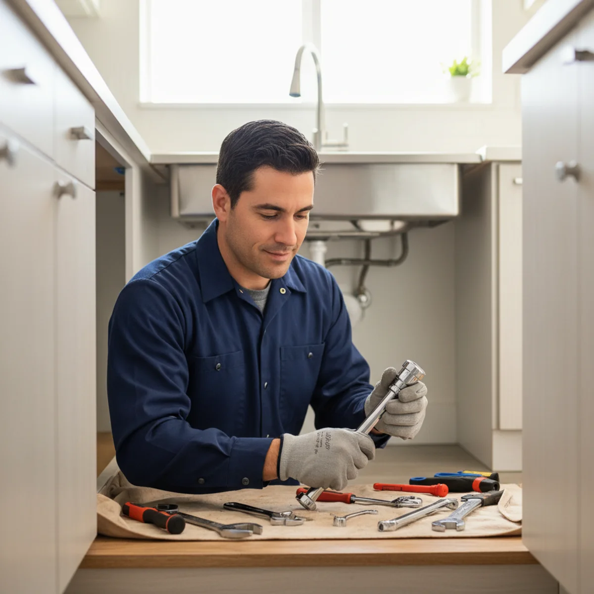 Hemet plumber repairing a kitchen sink drain