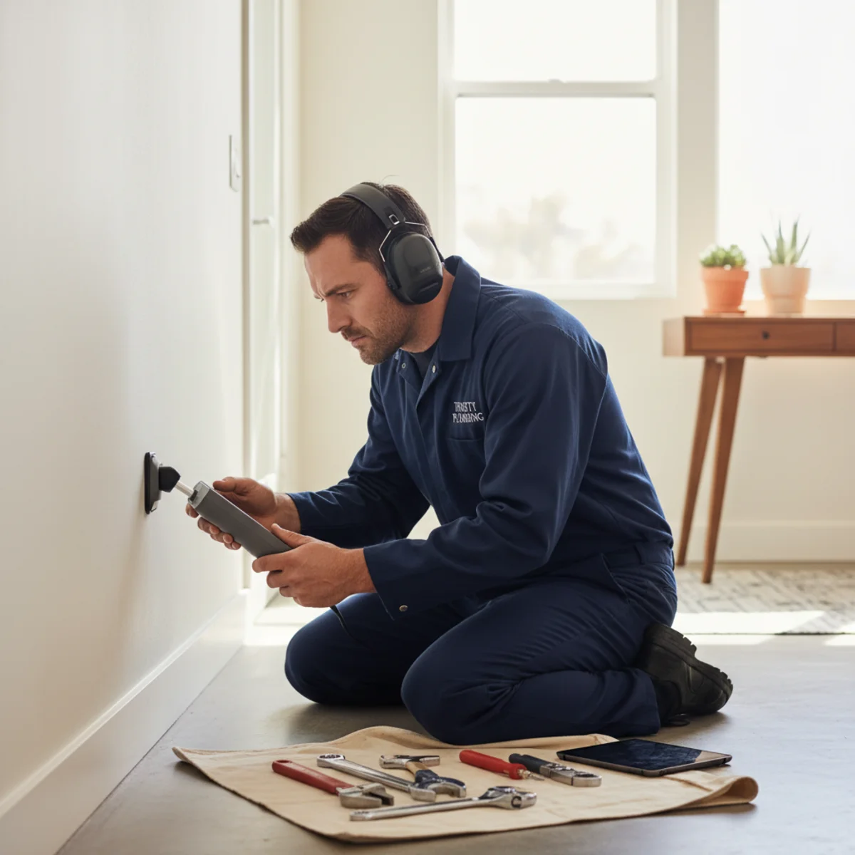 Hemet plumber using electronic leak detection equipment