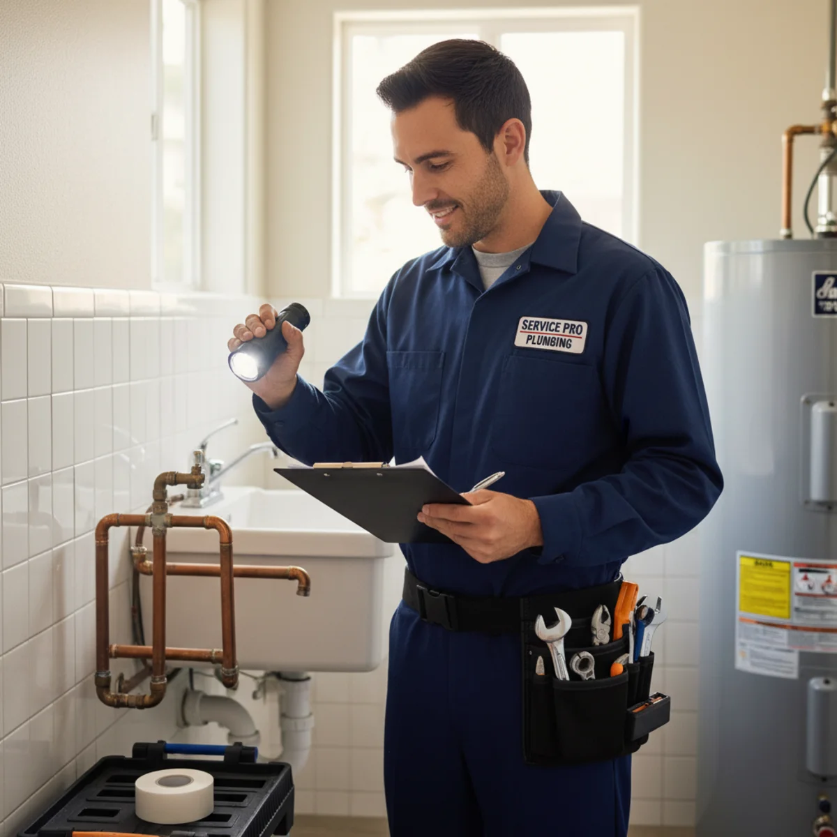 Hemet plumber performing a home plumbing inspection