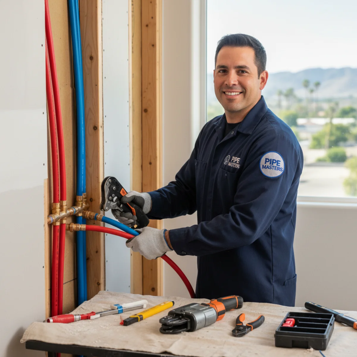 Hemet plumber installing new PEX pipe during a repipe